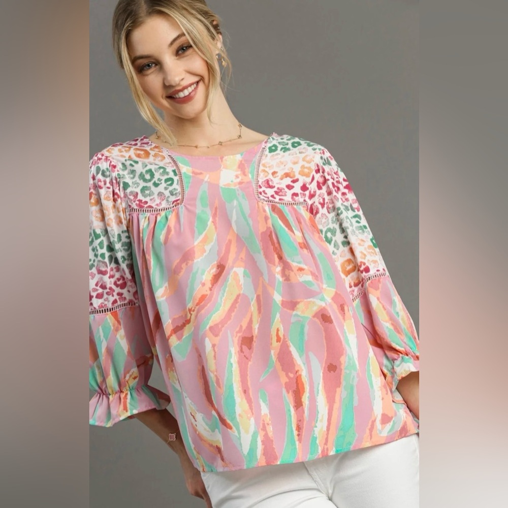 Umgee Multicolor Patterned Blouse Leopard Women’s… - image 1